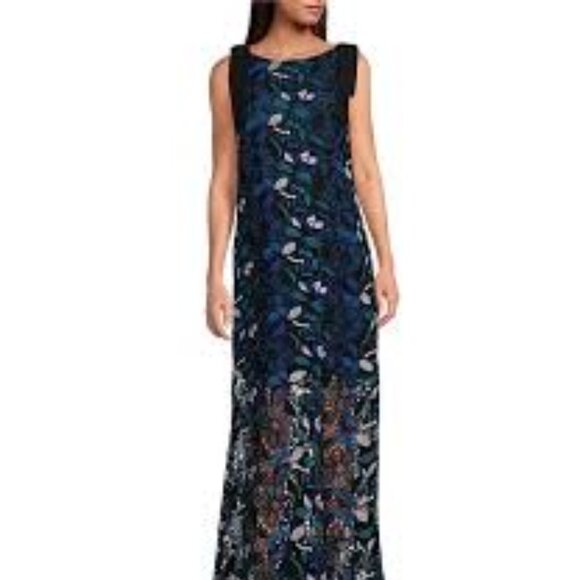 ABBEY GLASS MICHELLE FLORAL LACE HIGH BOAT NECK BOW SHOULDER SLEEVELESS DRESS XL - Picture 10 of 10